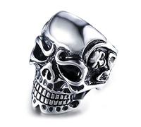 Bague Acier Inoxydable Punk, Bague Skull Homme Argent Bague Tête de Mort Punk Rock Large 33mm Cadeau Saint Valentin pour Lui Taille 67