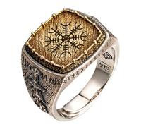 Bague aegishjalmur helm of awe bague rune viking et épée et dragon en argent sterling 925 bicolore bijoux nordique pour homme taille 67 réglable