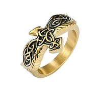 Bague Aigle Viking Nordique Noeud Celtique Pour Homme - Bague Hip Hop Vintage Style Punk en Acier Inoxydable - Bague Pirate Aigle Volant Faite À la Main Bijoux Cadeau Accessoires