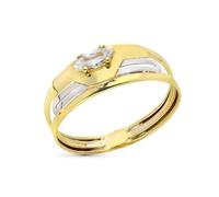 Bague ajourée en or jaune 9 carats avec zircon cubique maquise au centre, largeur maximale de la tête 7 mm. 58