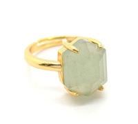 Bague ajustable à facettes hexagonales en pierre de cristal agate noire turquoise blanche personnalité classique bijoux à main unisexe bague d'été tout-match - 1 pièce Aventurine verte Taille