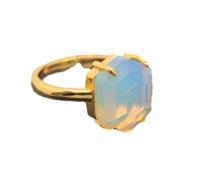 Bague Ajustable à facettes hexagonales en Pierre de Cristal Agate Noire Turquoise Blanche personnalité Classique Bijoux à Main Unisexe Bague d'été Tout-Match - 1 pièce Opale Taille Unique