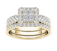 Bague Ajustable Anneaux incrustés bijoux anneau classique plaqué or Zircon couple Anneaux (Gold, 10)