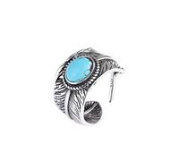 Bague ajustable Boho plume Turquoise, bague Vintage en argent Sterling 925 Turquoise pour femmes et hommes