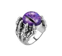 Bague ajustable en acier inoxydable avec griffe de dragon et œil violet, style gothique fantastique, guerrier, motard, vintage, unisexe, bijou pour homme et femme |LK_0032_LLR