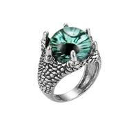 Bague ajustable en acier inoxydable œil de dragon, iris vert, style gothique fantastique, guerrier reptile, style vintage, unisexe, bijou pour homme et femme