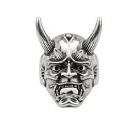 Bague ajustable en acier inoxydable style masque Oni, démon, samouraï, guerrier gothique, fantaisie, vintage, bijou unisexe pour homme et femme |LK_0036_RRJ