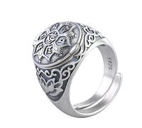 Bague ajustable en argent sterling 925 avec fleur de lotus ouvrable, amulette exotique tibétaine pour homme