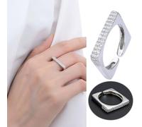 Bague Ajustable Femme Bague carrée en zircon cubique sertie de de style européen, le design en argent peut être associé à des vêtements décontractés pour créer une apparence plus (Silver, 2x2x1cm)