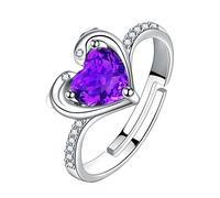Bague Ajustable Femme Bague de promesse en naturel en argent or massif pour femmes filles cadeau de bijoux naissance pour son anniversaire mariage (Purple, One Size)
