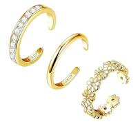 Bague Ajustable Femme Bague d'orteil pour femme plaquée or, motif floral en zircone, ajustable et empilable, bijou de pied pour un usage quotidien ou en soirée (Gold, 美码 4号)