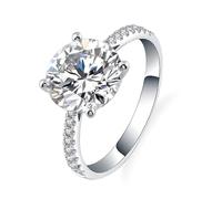 Bague Ajustable Gravure Bague de Fiancaille Or Blanc 9K Moissanite 4 Griffes avec 2 Carats de Moissanite Taille Sœur pour Épouse Anniversary Bijoux