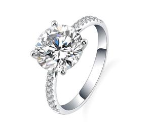 Bague Ajustable Gravure Bague de Fiancaille Or Blanc 9K Moissanite 4 Griffes avec 2 Carats de Moissanite Taille Sœur pour Épouse Anniversary Bijoux