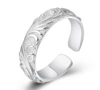 Bague ajustable ouverte en argent sterling S925 avec motif simple fleur et vigne (tailles 7-10,5 US)