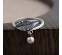 Bague ajustable pour femme, en argent sterling S925, motif feuille rétro vieillie, petite boule, bague ouverte réglable, articulation du doigt, bague d'orteil, bijoux pour femme, M?D