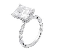 Bague Alliance Bague Femme Argent Vintage Or Blanc 14 Carats Moissanite Bague Rectangulaire à 4 Griffes avec Moissanite 2 Carats Taille Mesdames pour Sœur Cocktail Bijoux