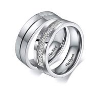 Bague Alliance en Acier 2PCS Her King His Queen Orné Zircone Femme Taille 57 & Homme Taille 70