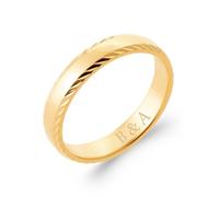 Bague Alliance en Plaqué Or 18 carats, Finition Lisse avec Motif Strié, Largeur 4 mm, Taille 50 à 68, Gravure Incluse, Marque Francaise, Bijou mixte Homme Femme, Emballage Cadeau (60)