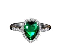 Bague Alliance Femme Bague Fiançailles Femme Verte Or Blanc 14 Carats Émeraude Créée Goutte D'Eau Taille Solide Non Plaqué Moderne pour Tante Action de Grâces Bijoux