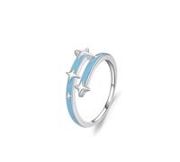 Bague Alliance Femme, Une Bague de Mariage Argent Bleu Anneau Ouvert en Forme d'Étoile avec Colle Goutte Argent 925 Taille 49