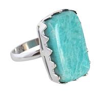 Bague amazonite en argent sterling 925 avec cabochon ovale, lunette en pierres précieuses bleues et vertes, réglable, faite à la main, bijoux bohème, cadeau pour femme, U 1/2, Pierre précieuse