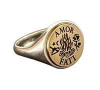 Bague Amor Fati en argent sterling 925 | Bague plaquée argent | Chevalière ronde 15 x 15 mm | Taille de l'anneau : US 5-12,5 Avelaibal | LKDR_0792