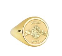 Bague Amor Fati en argent sterling 925 | Bague plaquée or | Chevalière ronde 14 x 14 mm | Taille de l'anneau : US 5-12,5 Avelaibal | LKDR_0150