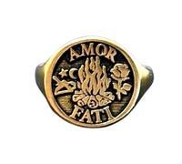 Bague Amor Fati en argent sterling 925 | Bague plaquée or | Chevalière ronde 15 x 15 mm | Taille de l'anneau : US 5-12,5 Avelaibal | LKDR_0768