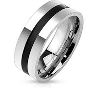 Bague anneau homme acier inoxydable bande centrale plaqué noire - Élégante et moderne - Argenté - Adulte - Mixte 62