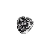 Bague Anneau Maçonnique L'Équerre et le Compas, Chrome Poli avec Nuances Gris Foncé, taille #10 / 0.5T