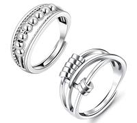 Bague anti-anxiété avec perles en argent sterling 925 réglable pour soulager le stress et le TDAH - Cadeau pour femme, fille, homme (argenté), Métal, Aucune pierre précieuse