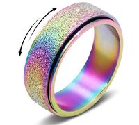 Bague anti-anxiété en acier inoxydable titane pour homme et femme, taille 6-12, largeur 6 mm, 5 couleurs : or rose, arc-en-ciel, argent, noir, bleu, 12, Métal, Aucune pierre précieuse