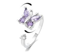 Bague anti-anxiété en forme de papillon en améthyste Zircone cubique violet Rotation libre Soulagement du stress Bijou tendance