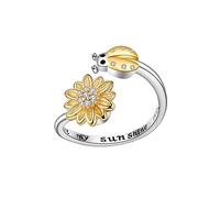Bague anti-anxiété en forme de tournesol pour femme avec inscription You Are My Sunshine - Plaqué argent - Soulage le stress - Réglable - Bague empilable - Marguerite - Oxyde de zirconium - Cadeau
