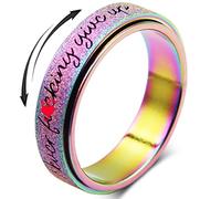 Bague anti-anxiété pour femme et homme - Bague rotative argentée arc-en-ciel noire en acier inoxydable - Taille 6, 7, 8, 9, 10, 9, Métal, Aucune pierre précieuse