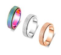 Bague anti-anxiété pour femme : Fidget Toys Anneau de pouce en acier inoxydable Anneau rotatif arc-en-ciel Or Noir Argent, 7, Acier inoxydable, Aucune pierre précieuse