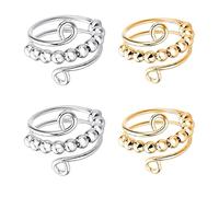 Bague Anti-Stress en Argent Réglable - Anneau Spinner Rotatif avec Zircon Cubique - Fidget Ring pour Femmes et Filles - Cadeau Élégant pour Gérer l'Anxiété (4 PCS, Or et Argent)