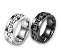 Bague Anti-Stress et Anti-anxiété, Accessoire de Mode Poli, Mens Boys Black Gear Spinner Rings Stainless Steel Fidgets Two Black Gear Fidget Ring Anxiety Ring （60 mm）