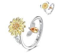 Bague Anti Stress Femme Fidget Bague pour Femmes Cubic Zirconia Tournesol Marguerite SpinnertOuverts Soulageant Stress Bague Fleur Lune Étoile Fidget Bijoux Cadeau