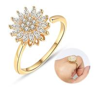 Bague Anti-Stress Femme Tournante en Forme de Tournesol Strass - Bague Femme Élégante et Ludique - Bague Anti-Stress Dorée avec Détails Brillants - Idéale pour Relaxation et Style