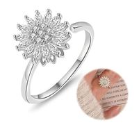 Bague Anti-Stress Femme Tournante en Forme de Tournesol Strass - Bague Femme Élégante et Ludique - Bague Anti-Stress Argent avec Détails Brillants - Idéale pour Relaxation et Style