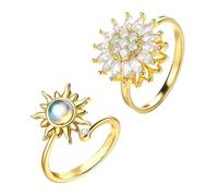 Bague Anxiety Or, 2 Pièces Bagues Ouverte Ajustable pour Soulager le Stress, Anti-stress Spinner Bague pour Crises de Panique, Bagues d'humeur Unisexe Bijoux Cadeaux