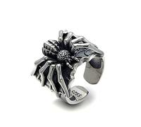 Bague araignée punk pour homme et femme - Déclaration 3D gothique hip-pop motard - Bague ouverte réglable en plaqué argent - Cadeau pour meilleure amie, petit ami, anniversaire, Halloween