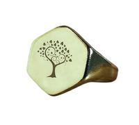 Bague Arbre de Vie hexagonale | Argent sterling 925 plaqué or | Bijou cadeau, chevalière style vintage, bijou hypoallergénique fait main | LK_PDR_01619_12.5
