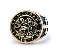 Bague Archange Saint Michel vintage en acier titane pour homme, bijou en acier inoxydable