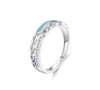Bague Argent 925, Bague de Promesse Amitié Argent Bleu Conception de Chaîne À Double Couche avec Rond Blanc Oxyde de Zirconium Taille 59