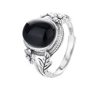 Bague Argent 925 Femme Reglablebague En Tourmaline Noire Pour Femmes Et Filles En Argent Délicate Fleur Sculptée Réglable Ouverte Bijou Fait Main En Pierres Précieuses Naturelles Cadeau