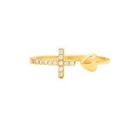 Bague Argent 925 Femmebague Ouverte En Argent Plaqué Or 14 Carats Bague De Fiançailles En Forme De Cœur Alliance Chrétienne Empilable Bijou De Foi En Oxyde De Zirconium Cadeau D'Anniversaire Ave