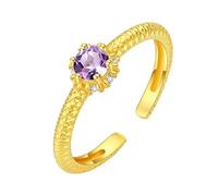 Bague Argent 925 Femmebagues De Naissance En Pierres Précieuses Naturelles Plaquées Or 14 Carats Style Vintage Brossé Demi-Éternité Empilables Alliance Ouverte Pour Elle Plaquée Or Améthyste