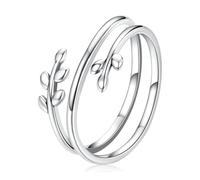 Bague Argent 925 Pour Femme Filles, Bague Infini Zircone, Empilable, Réglable,Élégante,Bague de Fiançailles Femme, Cadeaux de Bijoux pour Fille, Mère, Copine (Feuilles Laurier)